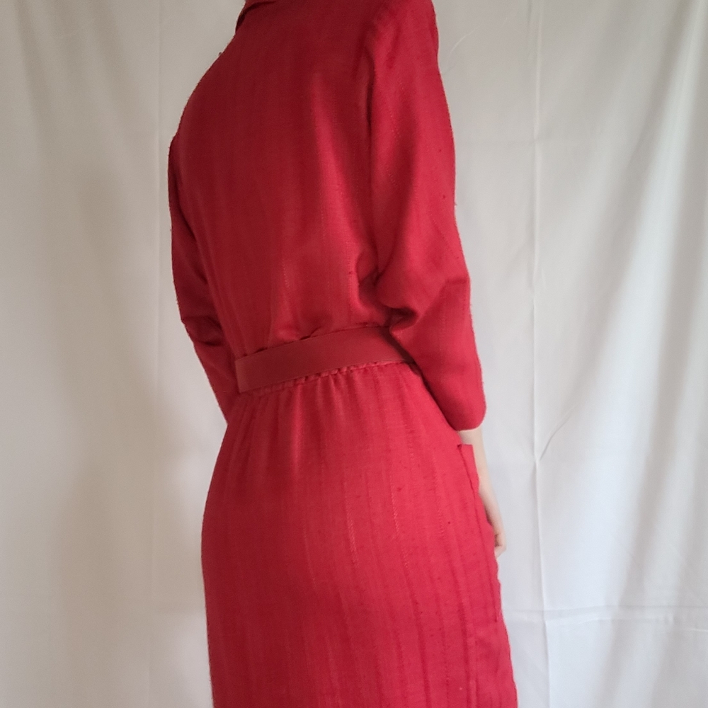 Vintage Red Belted Secretary Midi Dress - Picture 8 of 13